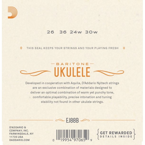 D'Addario EJ88B Ukulele Baritone Nyltech